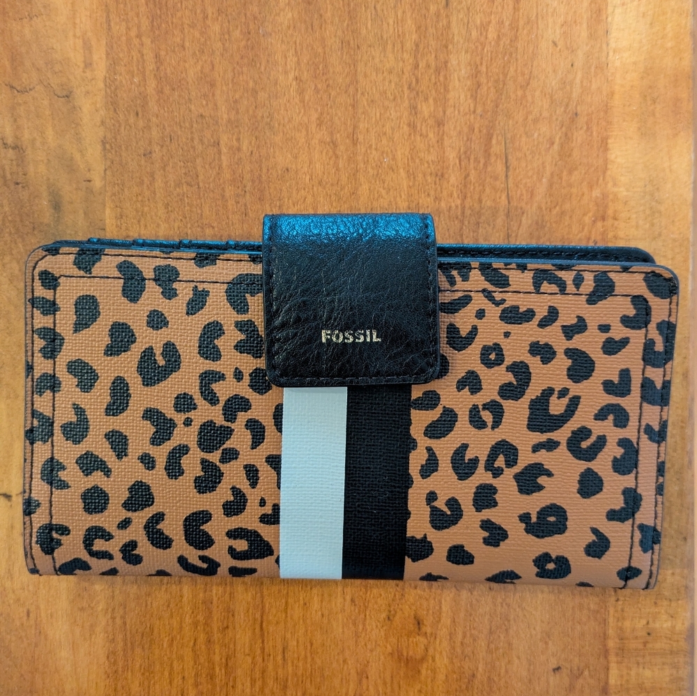 Fossil Animal Print Wallet - Tan, Black, and White